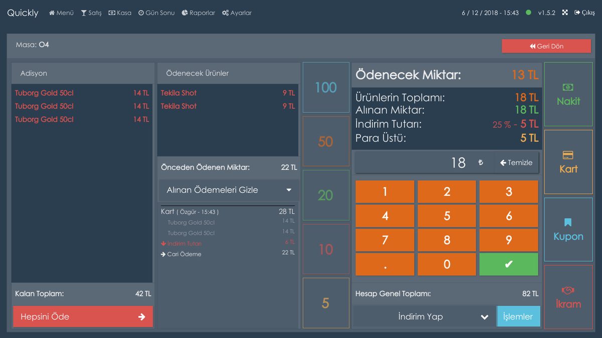 Quickly POS ödeme ekranı